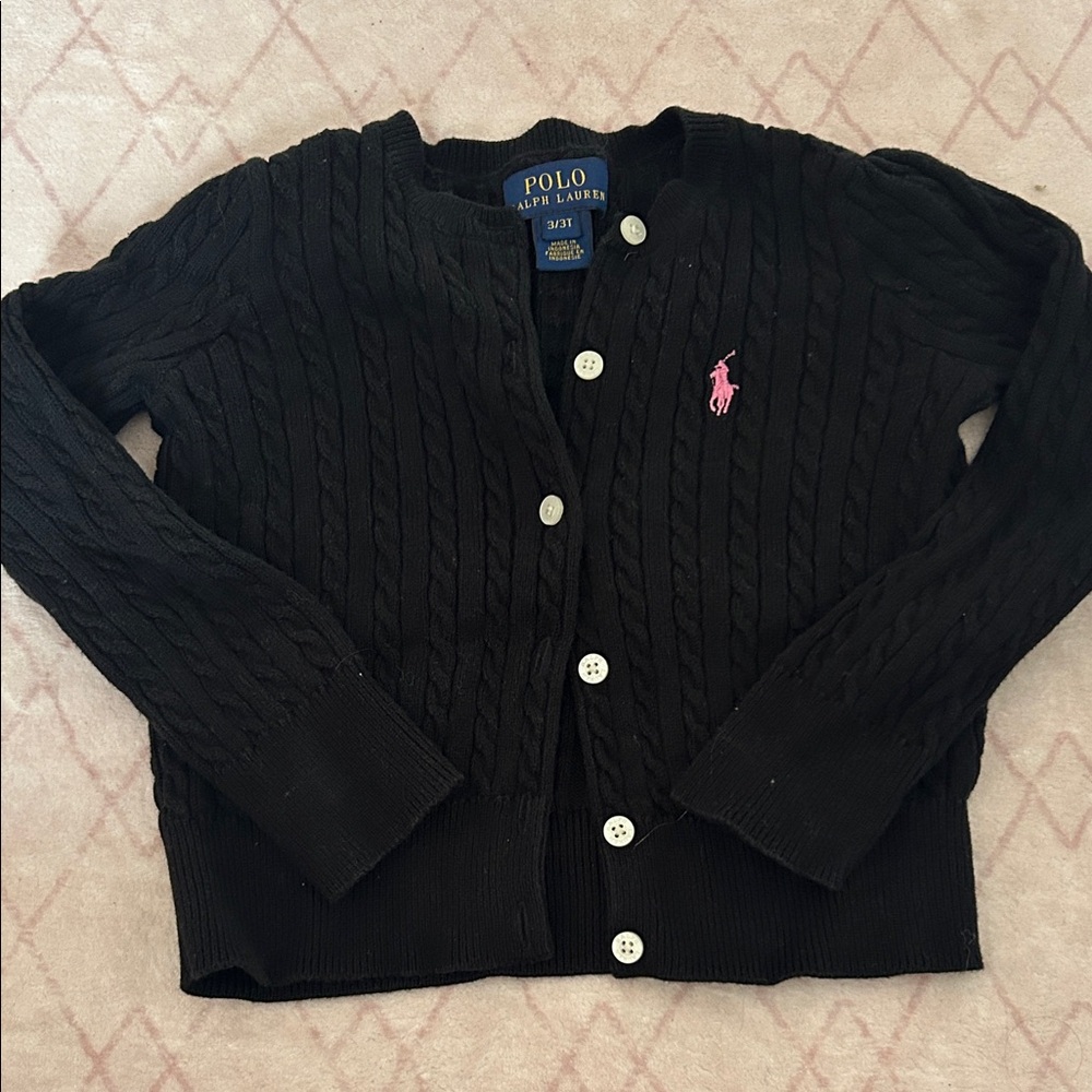 Ralph Lauren Black Cable Knit Sweater with Pink Logo